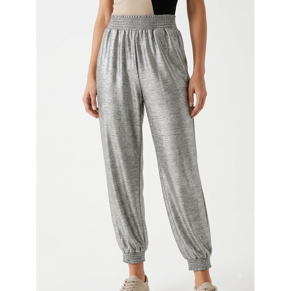 NWT Anthropologie Melora Metallic Jogger Pants Womens S Silver Holiday Party